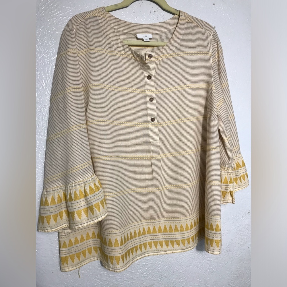 J.Jill Striped Beige and Yellow Women's Top XL